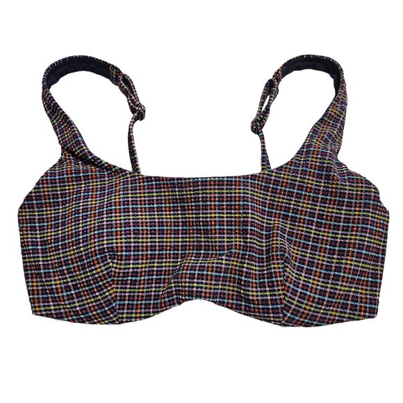 Athleta Swim Top 32D/DD Multicolor Seersucker Scoop Neck Adjustable Straps - Picture 1 of 8